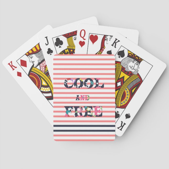 Jeu De Cartes "Cool et libre" citation rayures florales motif (dos)