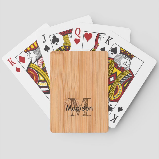 Jeu De Cartes Cool imprimé bois de bambou brun clair Monogramme (dos)