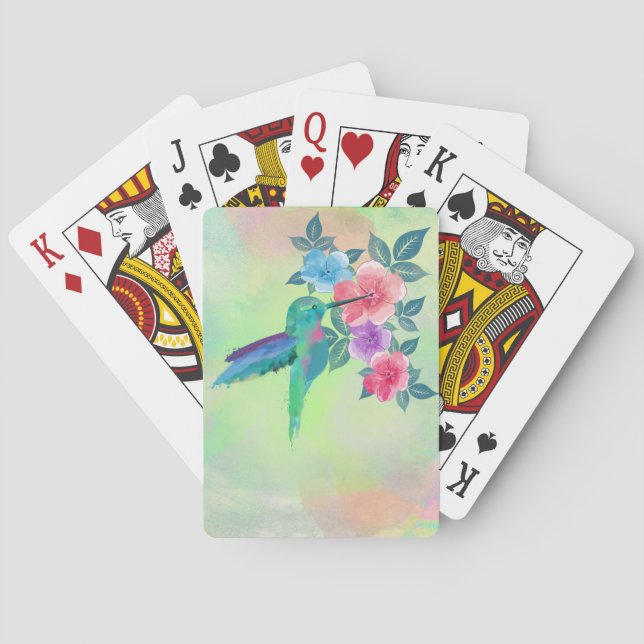 Jeu De Cartes Cool mignon couleurs vives aquarelles colibri flor (dos)