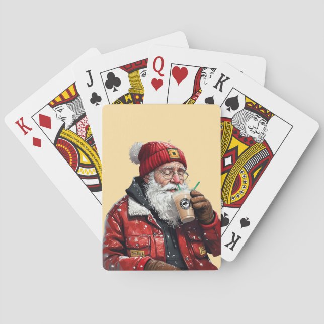 Jeu De Cartes Cool Père Noël Boire du café glacé Art de Noël (dos)