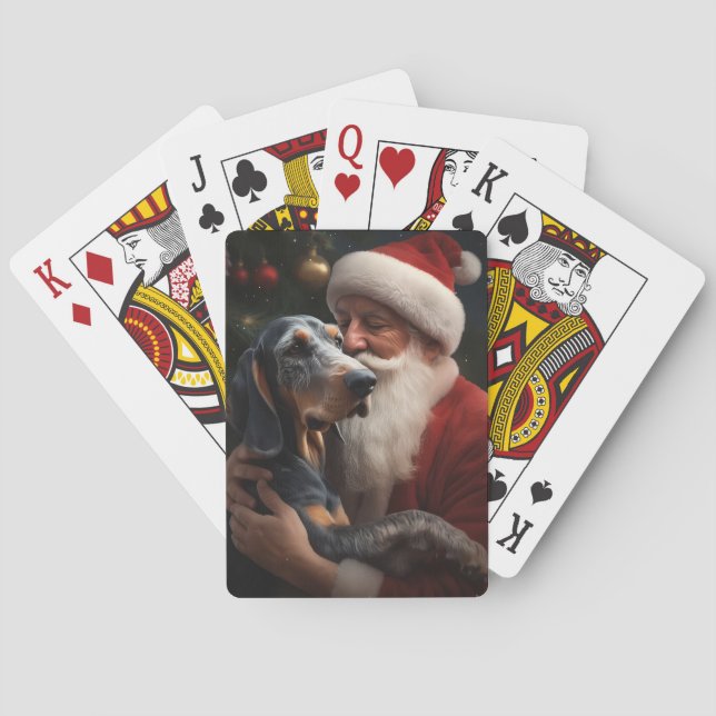 Jeu De Cartes Coonhound Bluetick avec Noël au Père Noël (dos)