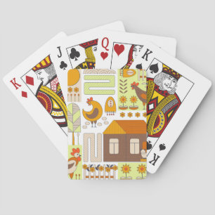 Jeu De Cartes Coq, poules, dessin géométrique floral.