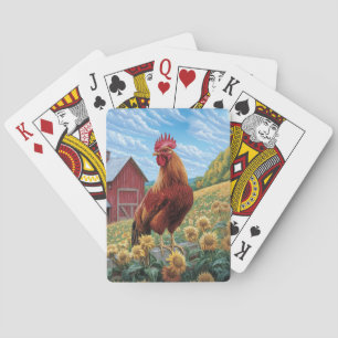 Jeu De Cartes Coq sur une peinture de la ferme de tournesol