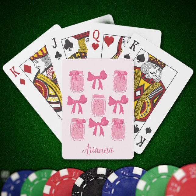 Jeu De Cartes Coquette rose chaud Pickle Jar et Bow Personnalisé (Hot Pink Coquette Pickle Jar and Bow Personalized Playing Cards)