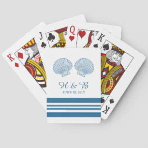 Jeu De Cartes Coquillages Nautiques Bleus Blancs Jouer Cartes