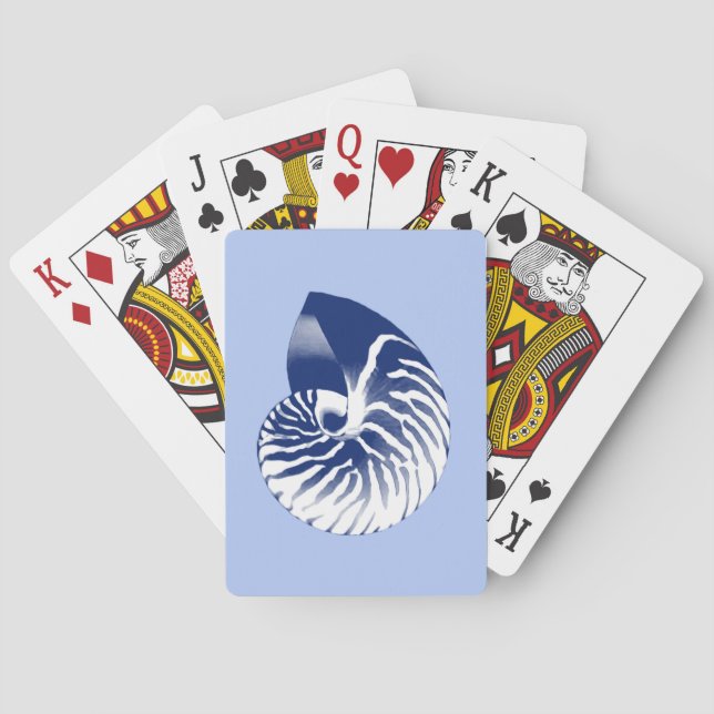 Jeu De Cartes Coquille de Nautilus - marine, blanc & bleu clair (dos)