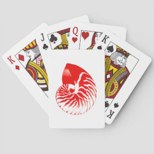 Jeu De Cartes Coquille de Nautilus - rouge foncé et blanc