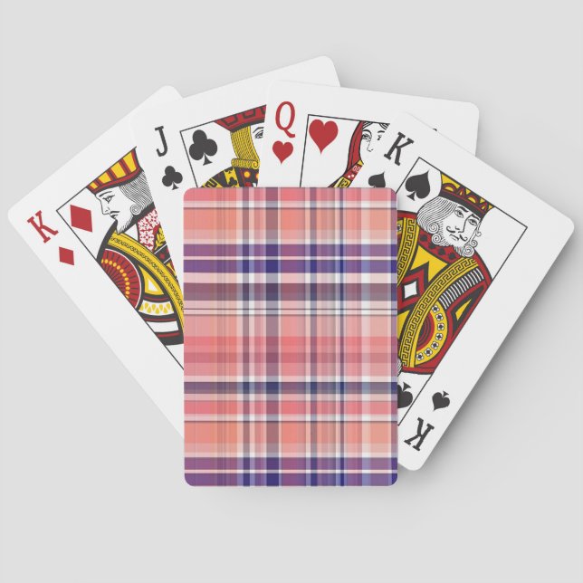 Jeu De Cartes Corail clair, Bleu marine, Madras Preppy Blanc Pla (dos)