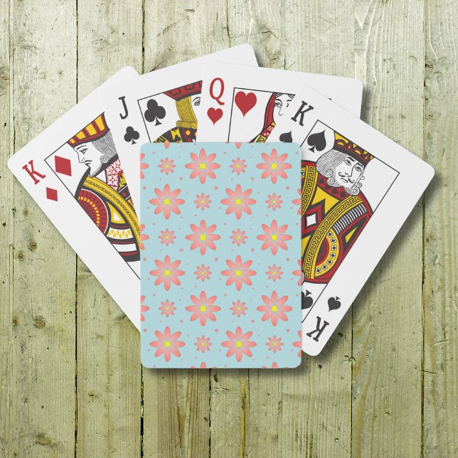 Jeu De Cartes Corail rose et poudres bleu délicat marguerite fle (Créateur téléchargé)