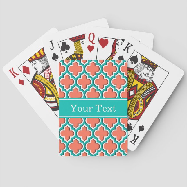 Jeu De Cartes Corail Turquoise Blanc Marocain #5DS Nom Mon (dos)