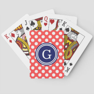 Jeu De Cartes Coral Rouge Marine Bleu Blancs Pois 1IR