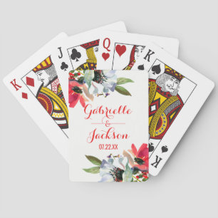 Jeu De Cartes Coral Rouge Poppy Aquarelle Florale Mariage Favori