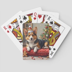 Jeu De Cartes Corgi Chien Pain de Noël avec Couronne de Santa Ar