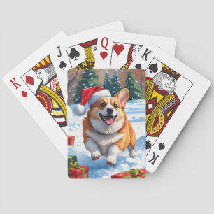 Jeu De Cartes Corgi coule en neige avec Casquette de Noël