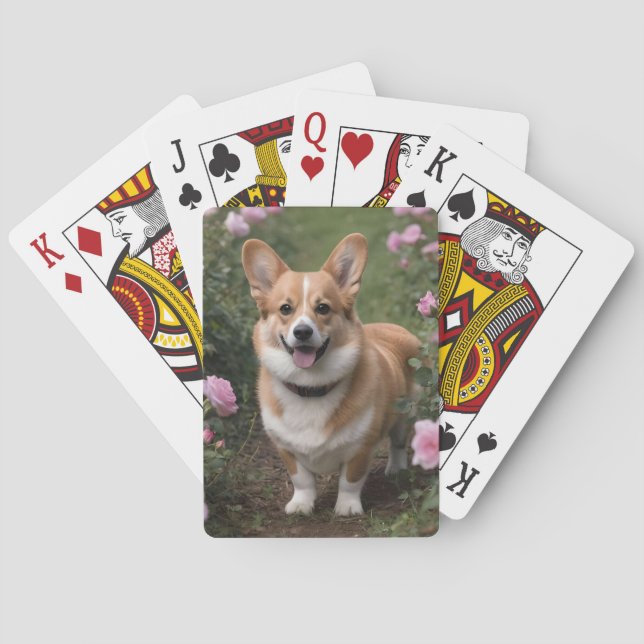 Jeu De Cartes Corgi dans les roses roses, (dos)