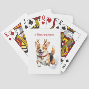 Jeu De Cartes Corgi de Noël avec des bois de rennes bondissant