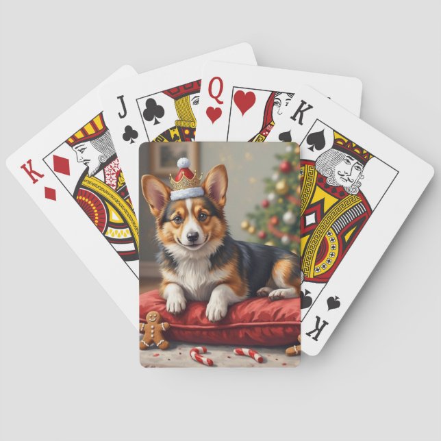 Jeu De Cartes Corgi Dog Christmas Loaf with Santa Crown Art (dos)