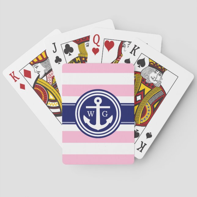 Jeu De Cartes Coton Candy Pk Navy Preppy Stripe Ancre Monographi (dos)