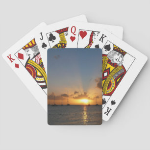 Jeu De Cartes Coucher de soleil avec voiliers Paysage tropical P
