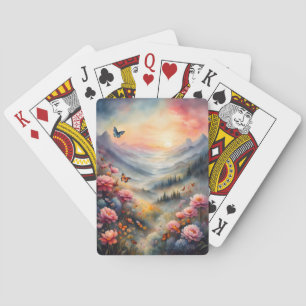 Jeu De Cartes Coucher de soleil, Fleurs et Papillons