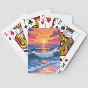 Jeu De Cartes Coucher de soleil océanique Vagues de plage Aquare