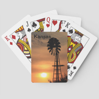 Jeu De Cartes Coucher de soleil orange de Kansas avec moulin à v