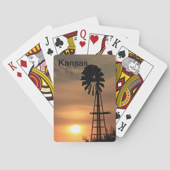 Jeu De Cartes Coucher de soleil orange de Kansas avec moulin à v (dos)