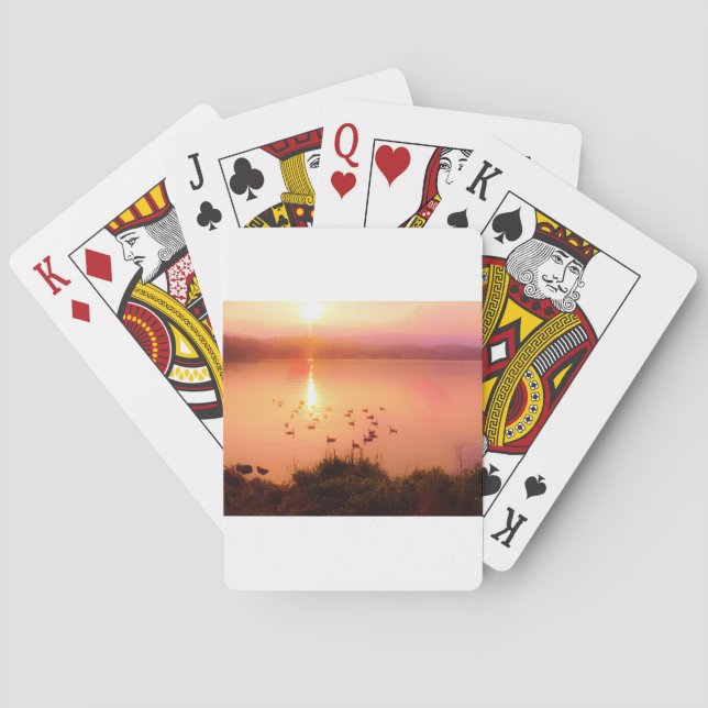 Jeu De Cartes Coucher de soleil rose et de lac de pêche (dos)