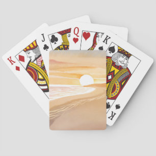 Jeu De Cartes Coucher de soleil sur la plage aquarelle Beau ja