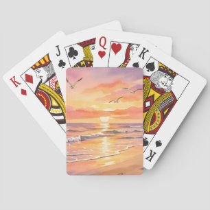 Jeu De Cartes Coucher de soleil sur la plage avec des oiseaux