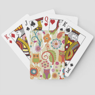 Jeu De Cartes Couleur Floral et Chouette