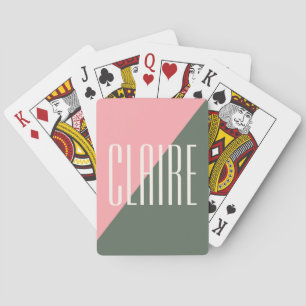 Jeu De Cartes Couleur géométrique Bloc rose vert Nom personnalis