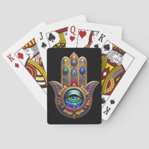 Jeu De Cartes Couleurs de paon doré Hamsa Saphir vert Troisième 