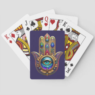 Jeu De Cartes Couleurs de Paon Doré Hamsa Saphir Vert Troisième