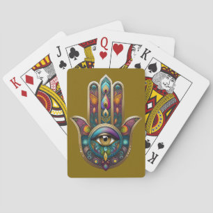 Jeu De Cartes Couleurs de paon Hamsa avec Troisième Œil en or