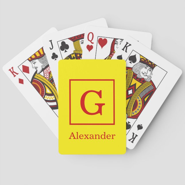 Jeu De Cartes Couleurs DIY Jaune Rouge Cadre Monogramme Initial  (dos)