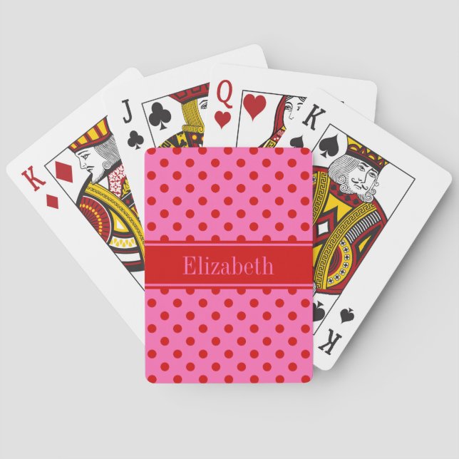 Jeu De Cartes Couleurs DIY Points Rouges Ruban Rose Chaud Fond S (dos)