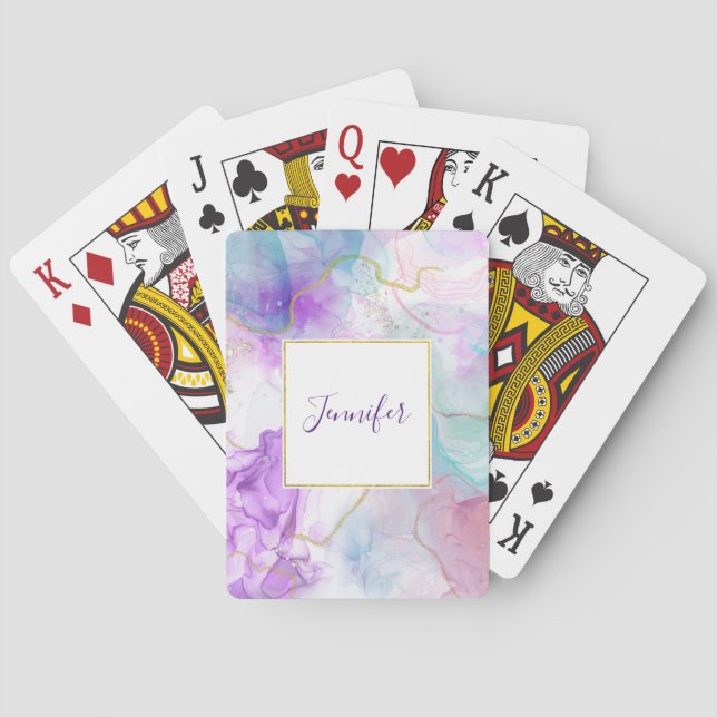 Jeu De Cartes Couleurs violettes, vertes, roses, élégantes (dos)