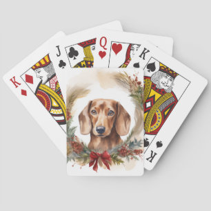 Jeu De Cartes Coupe de fête de la couronne de Noël de Dachshund