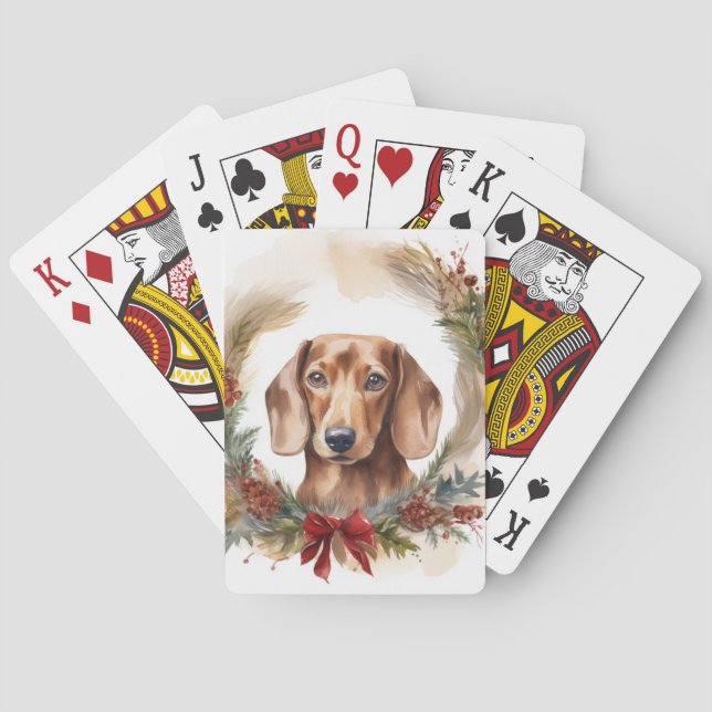 Jeu De Cartes Coupe de fête de la couronne de Noël de Dachshund (dos)