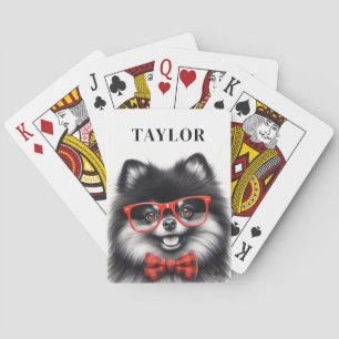 Jeu De Cartes Coupe Pomeranian Rouge Nerd Lunettes Nom personnal