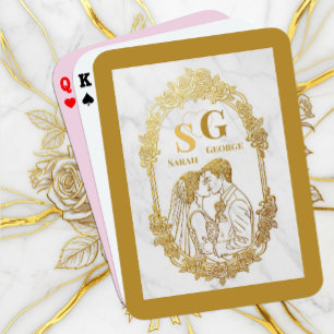 Jeu De Cartes Couple de baiser, Mariage d'or, Cadre, Initiales