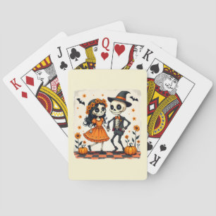 Jeu De Cartes Couple de squelettes d'Halloween mignon en orange