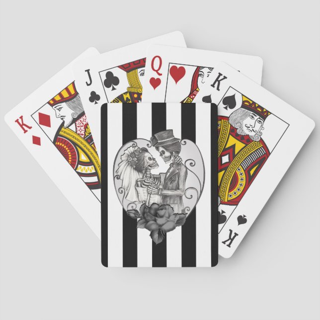 Jeu De Cartes Couple de squelettes rayés en danse de mariage d'a (dos)
