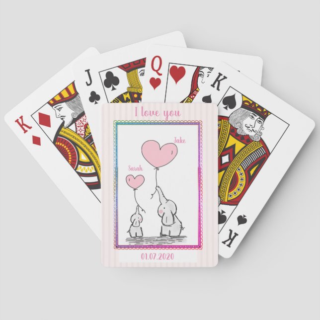 Jeu De Cartes Couple d'éléphant rose doux (dos)