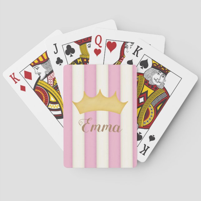 Jeu De Cartes Couronne de monogramme aux rayures roses pour prin (dos)
