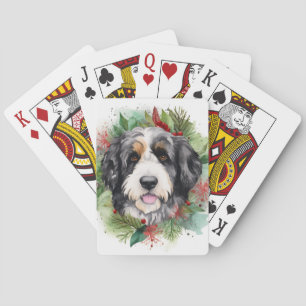 Jeu De Cartes Couronne de Noël Bernedoodle Chien de fête