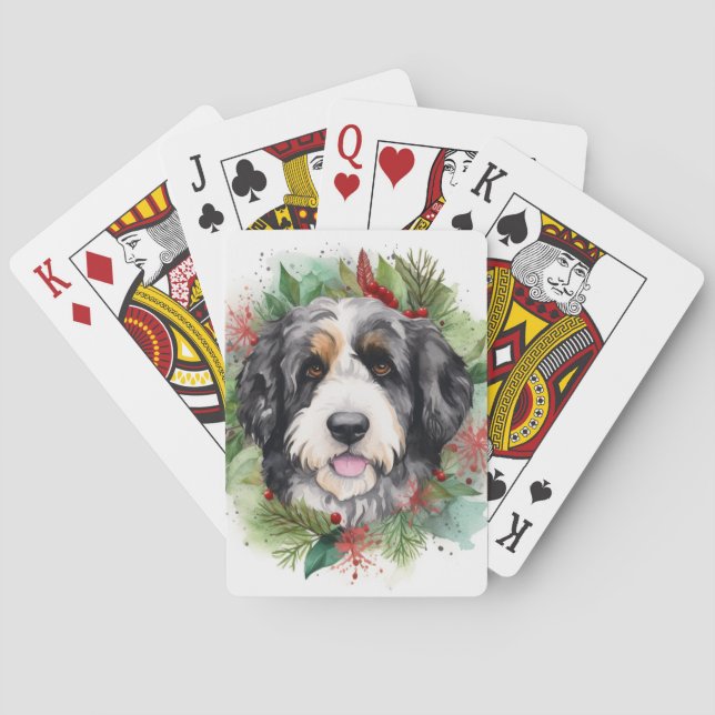 Jeu De Cartes Couronne de Noël Bernedoodle Chien de fête (dos)
