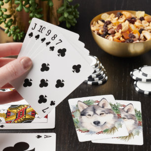 Jeu De Cartes Couronne de Noël festive avec Husky sibérien
