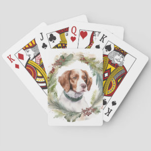 Jeu De Cartes Couronne de Noël festive Brittany Spaniel Chien fe